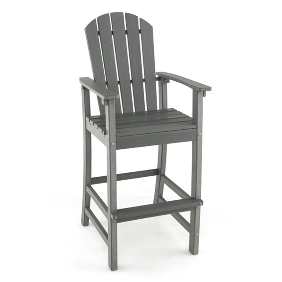 Biotree 30 Inch Counter Height Outdoor HDPE Bar Stool with Armrests and Footrest, Gray - Outdoor Patio Bar Height Chair with Footrest