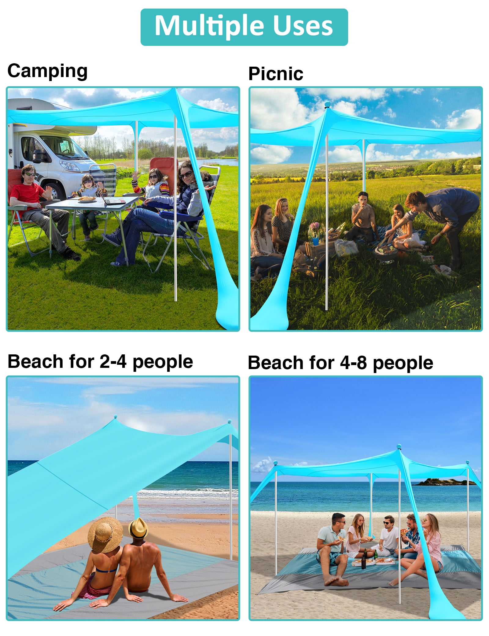 Beach Tent Canopy 10'x10' Beach Tents Sun Shelter 6-8 Person Beach Canopy Tent Sun Shade Easy Setup Pop Up Beach Shade Canopy Portable Beach Tent UPF 50+ Waterproof