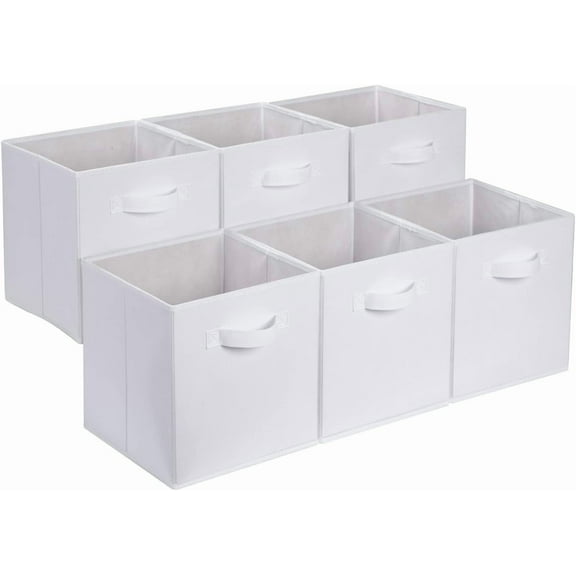 Cube Organizer Storage Bins Handles, Collapsible Fabric, Pack of 6, 13"x13"x13", White