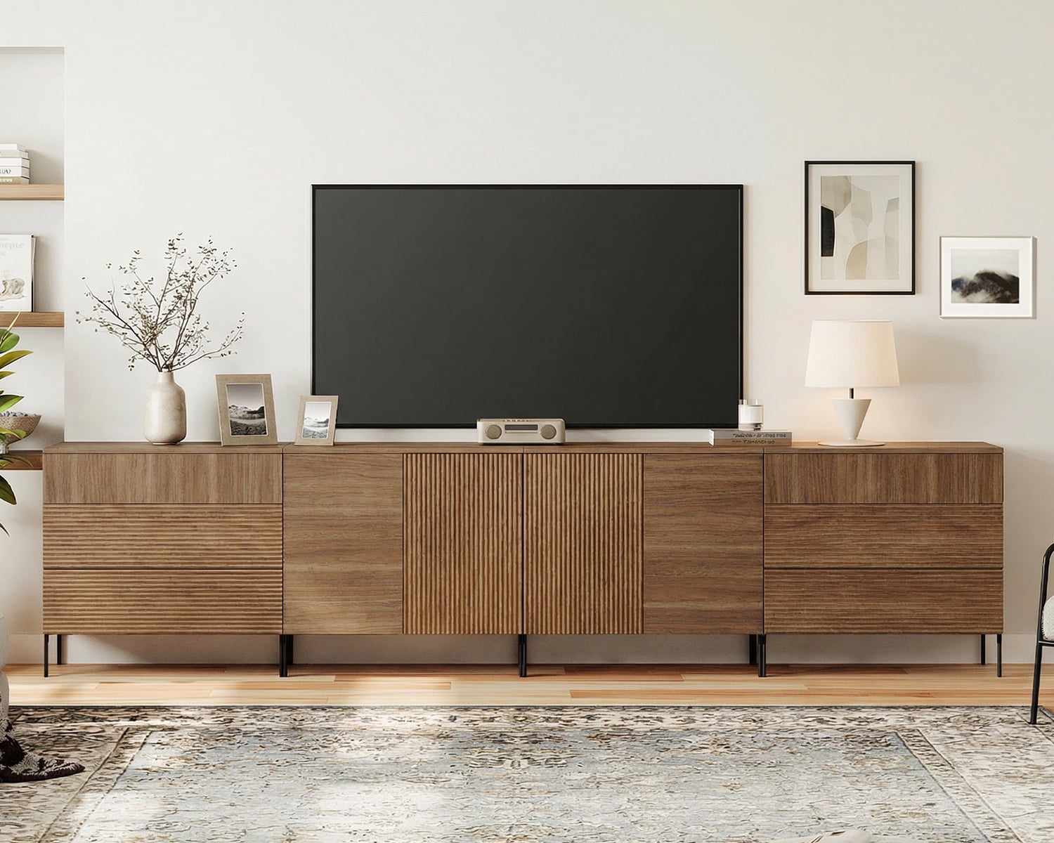 WAMPAT 126" Sideboard Cabinet with 6 Drawers and 4 Doors, Extra Large Modern Fluted Credenza Buffet Cabinet with Adjustable Shelves, Long Storage Cabinet for Dining Room, Living Room