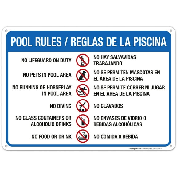 Pool Rules Sign Bilingual, Spanish English,