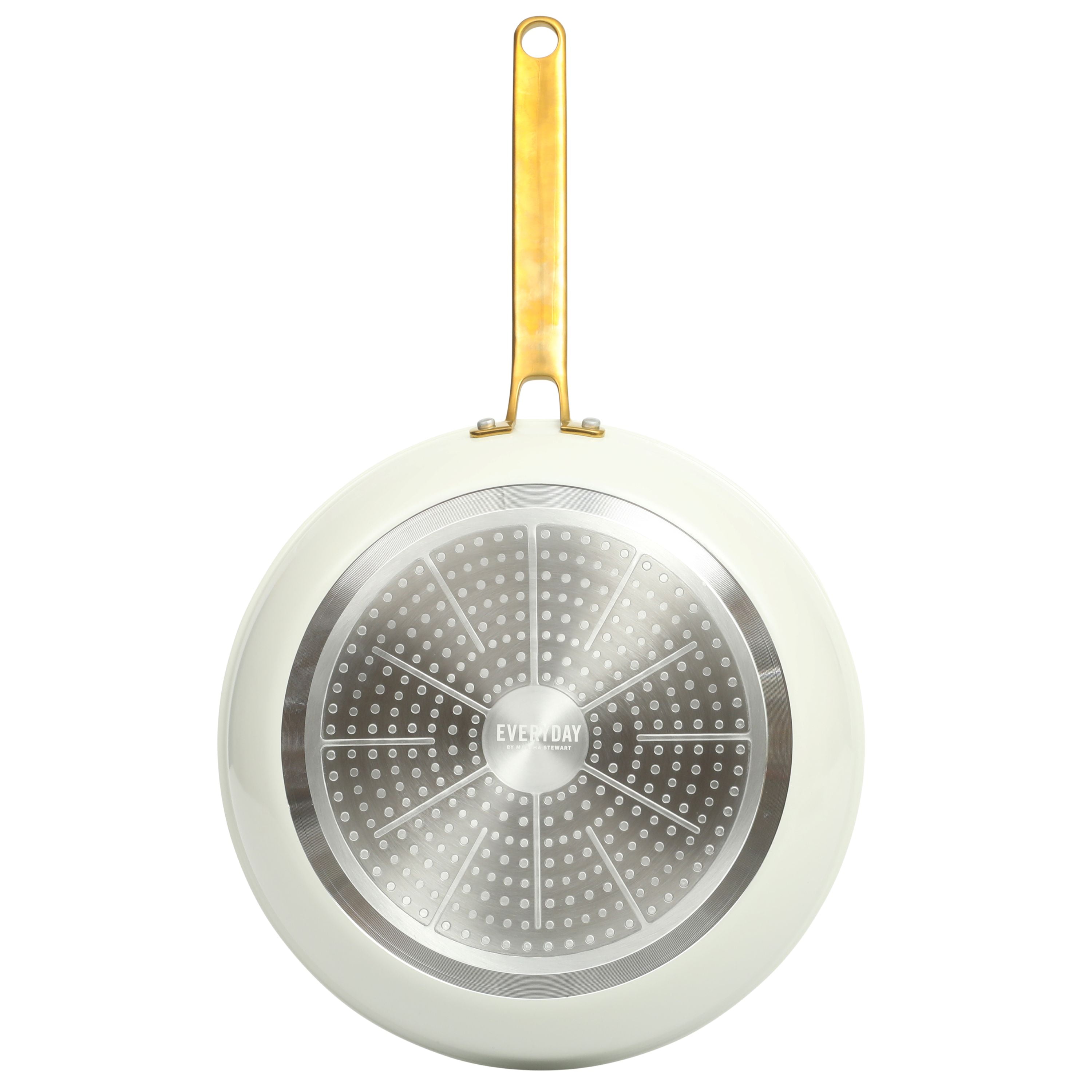 Martha Stewart 12-Inch Ceramic Nonstick Frying Pan Skillet, Linen with Gold Handle