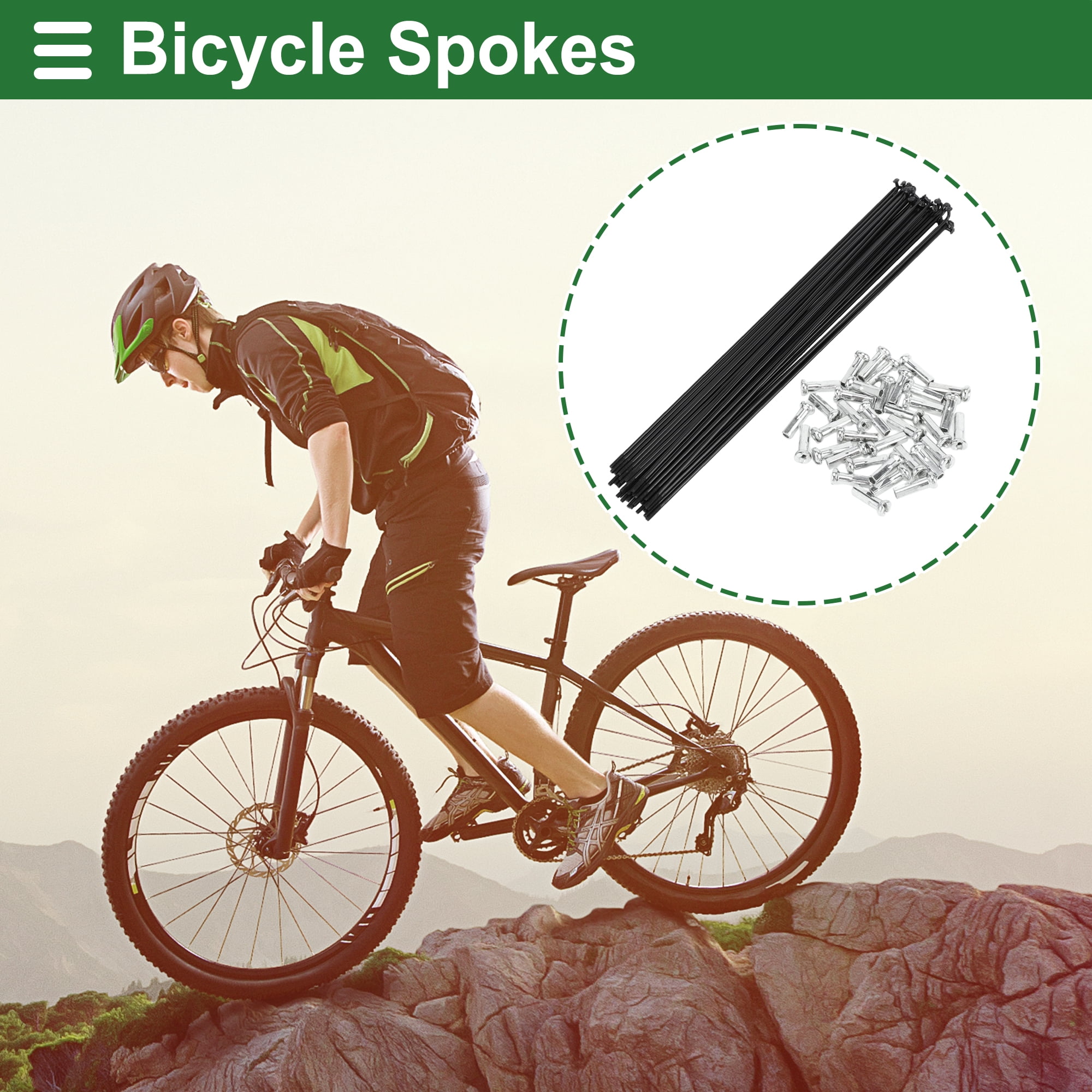 Unique Bargains 36Pcs Universal Bike Wheel Spokes 14G Carbon Steel Black Black 10.27"