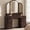 Trifold Mirrors-Walnut Brown, variant on Hvoonc Vanity Desk with Trifold Mirrors and Lights, Fluted Makeup Vanity Table with 9 Drawers, Large Arched LED Mirror, Dressing Table with Storage for Bedroom, Walnut Brown