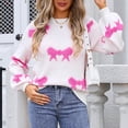 thumbnail image 4 of Womens Sweaters Pullover Long Sleeve Round-Neck Bow Tie Knitted Sweater Hot Pink M, 4 of 6