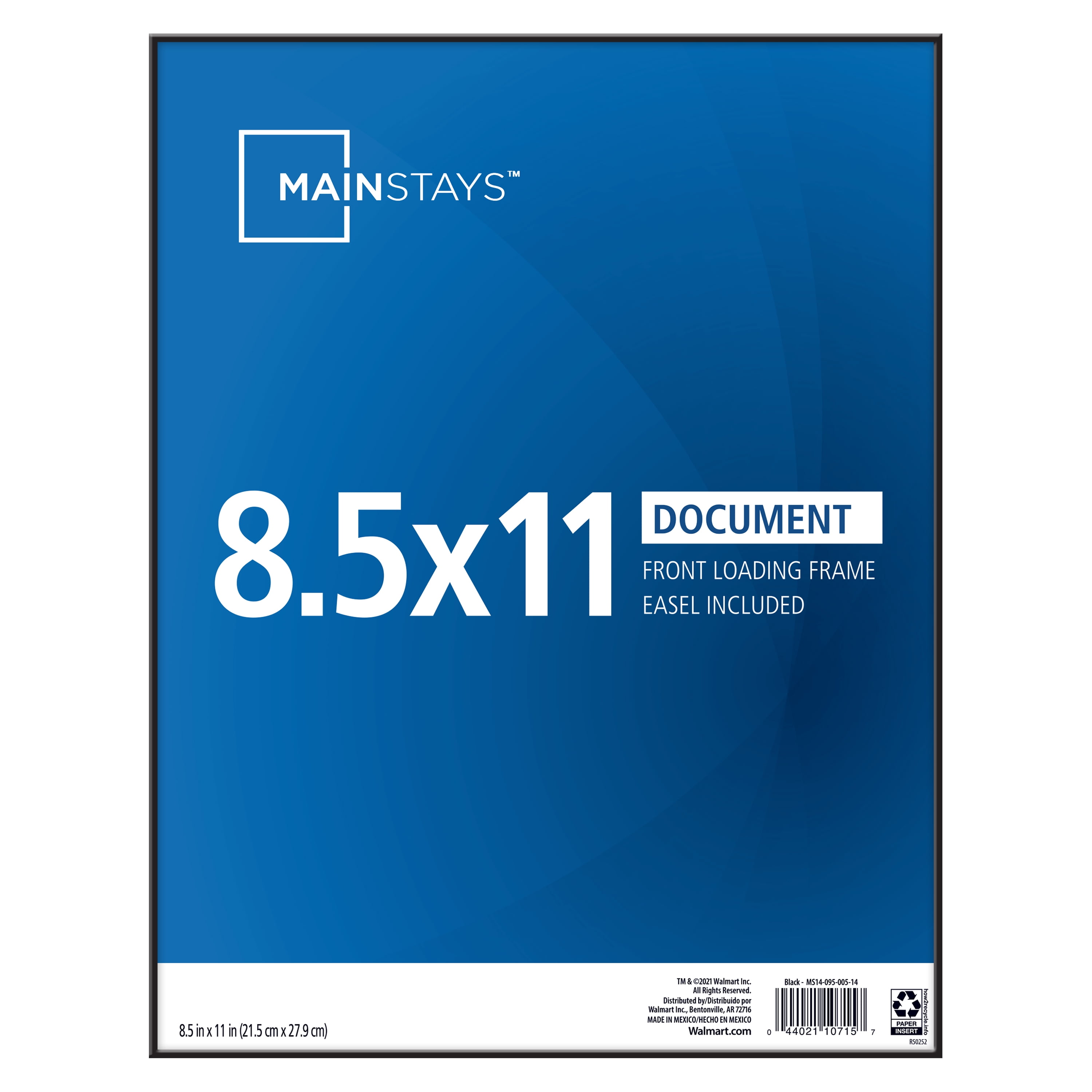 Mainstays 8.5" x 11" Black Document Format Front Loading Picture Frame