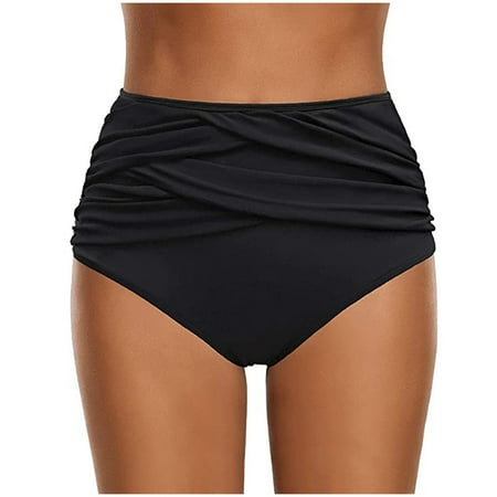 TANGNADE Swim Shorts Women High Waist Ruched Bikini Bottoms Tummy Control Swimsuit Briefs Pants Swim Bottom