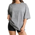 thumbnail image 2 of Womens Summer Tops Short Sleeve Crewneck Loose Fit T Shirts for Women Oversized Casual Basic Tee Street Fashion, 2 of 5