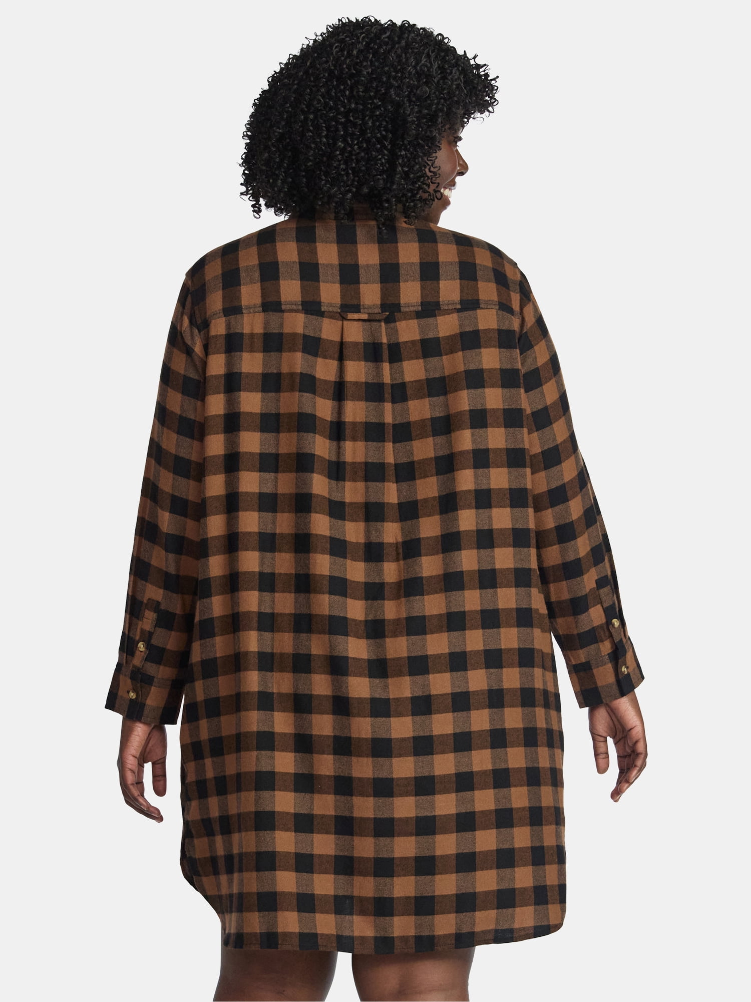 Terra & Sky Women's Plus Cotton Plaid Oversized Shirtdress, Sizes 0X-5X