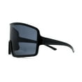 thumbnail image 3 of Mens Color Mirror Super Oversized Wrap Rectangle Plastic Sport Sunglasses All Black, 3 of 4