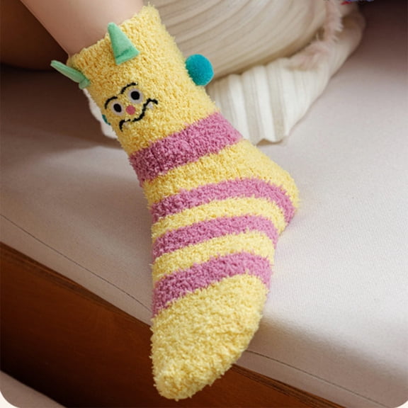 CPNG Kid Girls Cute Winter Socks Warm Fluffy Fuzzy Warm Slipper Socks Polka Dot Pattern No Slip Soft Cozy with Grippers Socks Novelty Mid Calf Floor Socks