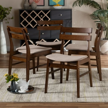 HomeStock Victorian Elegance Mid-Century Modern Transitional Light Beige Fabric Upholstered and Walnut Brown Finished Wood 4-Piece Dining Chair Set