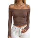 thumbnail image 1 of MHFRRA Camiseta Básica Elástica de Manga Larga con Hombros descubiertos y Cuello Redondo para Uso Informal y Diario. Café, 1 of 3