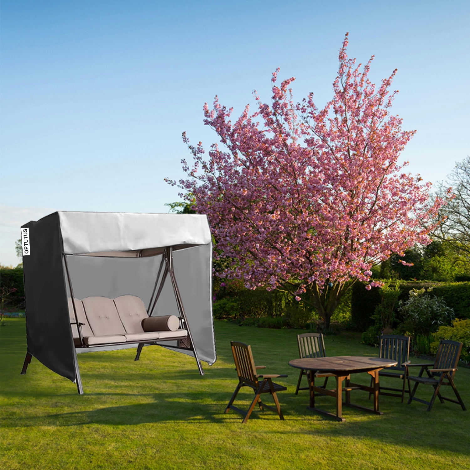OPTUTUS Outdoor Swing Cover 3 Seater Hammock Cover, Waterproof Patio Bench Swing Cover for 87 inch Garden Glider Swing Canopy Black