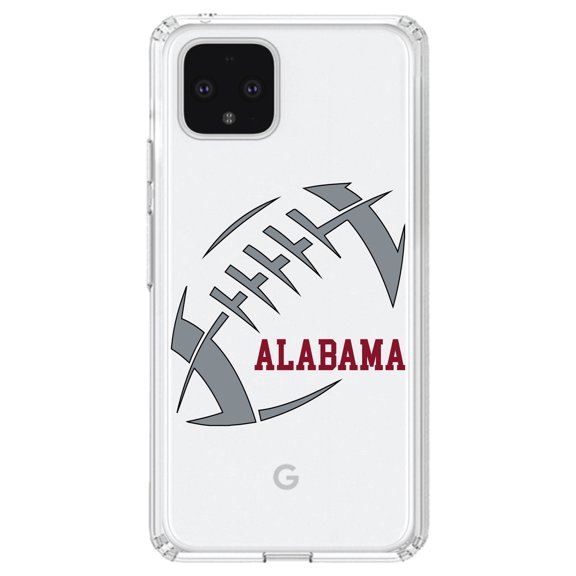 DistinctInk Clear Shockproof Hybrid Case for Google Pixel 4 XL (6.3" Screen) - TPU Bumper, Acrylic Back, Tempered Glass Screen Protector - Alabama Football - Crimson, Gray