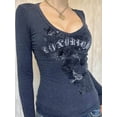 thumbnail image 4 of Women Vintage Y2K Long Sleeve T-shirt Heart Wing Rose Graphic Printed Tops Retro Grunge Gothic Tee, 4 of 6