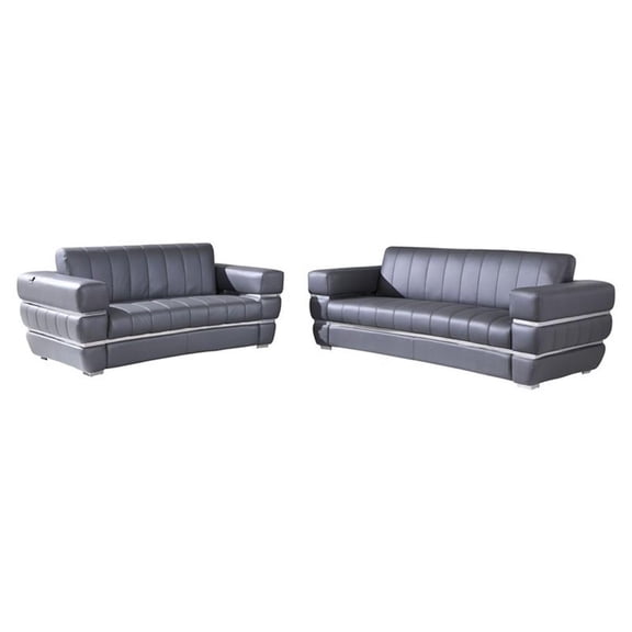 Titan Furnishings Modern Italian Leather Sofa and Loveseat Set in Dark Gray