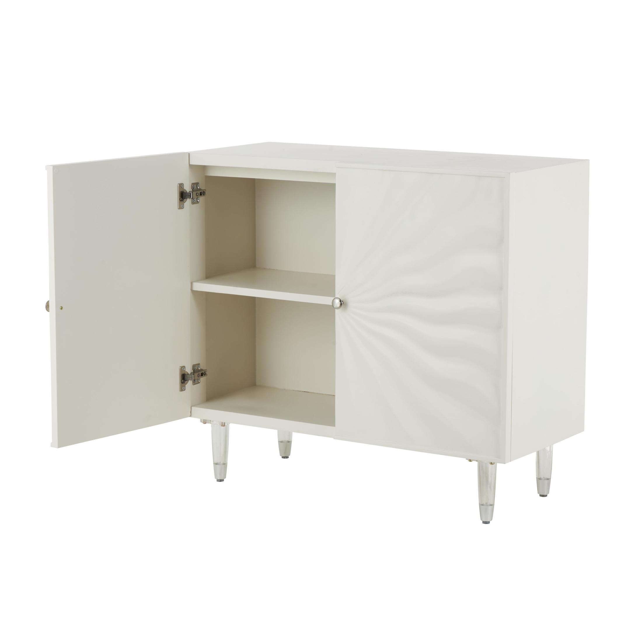 DecMode 35" x 32" White Wooden 2 Door Cabinet with Silver Knobs and Legs, 1-Piece
