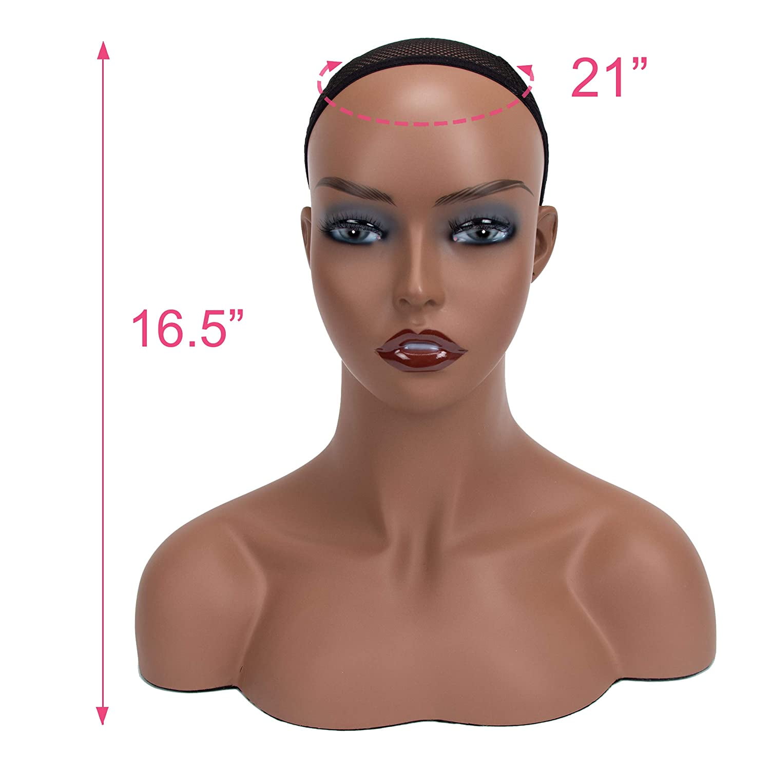 Mannequin PVC Manikin Head Realistic Mannequin Head Bust Wig Mask Stand for Wigs Display Making Styling PMH-DE-AS