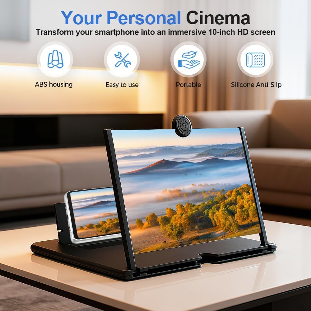 Mobile Phone Magnifier Screen, 3D HD Magnifying Projector Screen Enlarger for Movies, Videos and Gaming, Foldable Phone Stand with Screen Amplifier, Compatible with All Smartphones