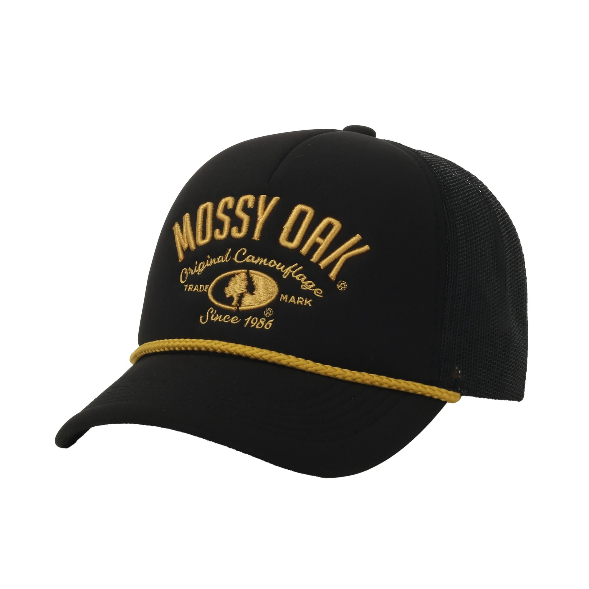 Mossy Oak® Black 5-Panel Foam Front Cap – Structured, Embroidered Logo, Snapback, One Size