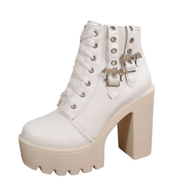 Wdhugt Ankle Boots For Women Buckle Design Block Heel Comfortable Height Increase Fall Winter Season Fashion Style Pu Material