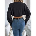 thumbnail image 6 of Women'S Y2K Crochet Shrug Sweater Open Front Long Sleeves Batwing Knit Cropped Cardigan Black S, 6 of 9