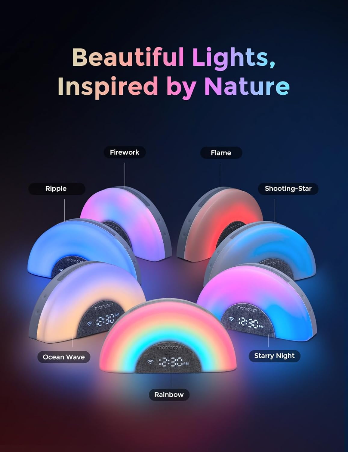 Momcozy DreamSync Tech™ Baby Sound Machine, Night Light, APP Control Baby Sleep Trainer, Routine Builder, White Noise Machine with 34 Soothing Sounds, Wake Up Light Sunrise Alarm Clock