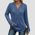 thumbnail image 5 of ABATAB Ribbed Knitted Hoodie for Women Soft Long Sleeve Button Sweatshirts with Hood Lightweight Drawstring Pullover Tops(XX-Large,Navy), 5 of 6