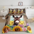 thumbnail image 2 of Homewish Kawaii Brown Donkey Full Size Comforter Sets, Cartoon Farm Animal Bedding Comforter Set, Sunflower Floral Print Bedding Sets, Ultra Soft Bedroom Decor, 3 Pieces, 2 of 8
