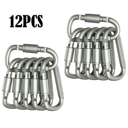 12 Pcs Premium Aluminum D-Ring Locking Carabiners,Lightweight & Durable for Hiking,Camping, Keychains,Dog Leashes & More-NOT for Climbing
