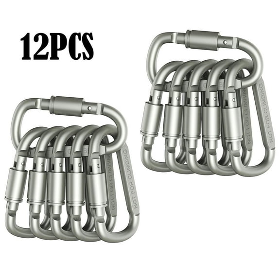 12 Pcs Premium Aluminum D-Ring Locking Carabiners,Lightweight & Durable for Hiking,Camping, Keychains,Dog Leashes & More-NOT for Climbing