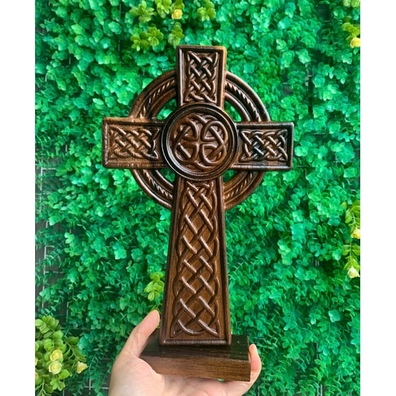 Wooden Crucifix Standing,Base For Cross,Small Cross With Stand, Ornate Cross, Spiritual and Religious Wall Art Décor
