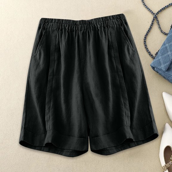 Women High Waist A-Line Shorts Loose Casual Summer Elastic Wide Leg BeachBlackXXXXL