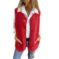 thumbnail image 2 of Women's Pocket Solid Color Sleeveless Cropped Fleece Button Vest Jacket Vest Coat for Fall and Winter, Short Style, Winter Clothes for Women,Red,2XL, 2 of 5
