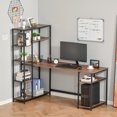 thumbnail image 2 of HOMCOM Industrial Home Office Writing Desk with Display Storage Shelves, CPU Stand, PC Study Table Computer Workstation, Brown Wood Grain, 2 of 9