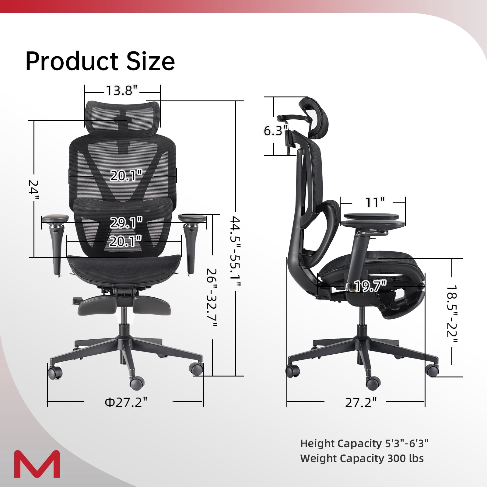 Ergonomic Mesh Office Chair with Ultra-Wide Lumbar Support & 360° Adjustable Armrests for All-Day Comfort