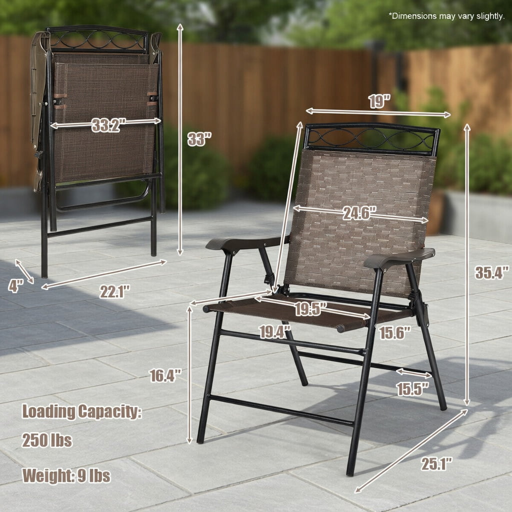 Hommoo 2-Pack Foldable Patio Chairs with Armrests, Lightweight Steel Outdoor Dining Chairs for Pool, Garden, Beach & Camping, Black