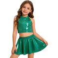 thumbnail image 3 of Miutii Kids Shiny Jazz Disco Outfits Cheer Outfit Hip Hop Dance Dress Sets for Competitions Cha-cha Green 10-14, 3 of 6