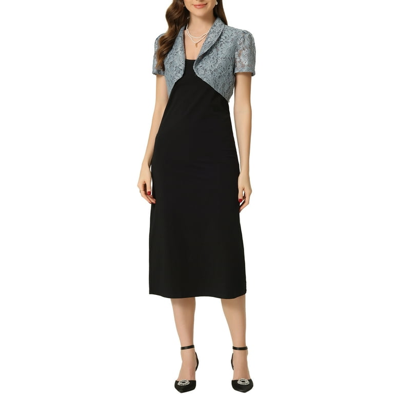 INSPIRE CHIC Floral Lace Shrug for Women's Lapel Collar Short