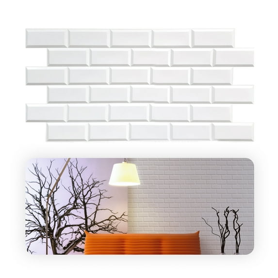 3D Wall Panels Non-Adhesive Thin White Faux Brick Backsplash Wall Panels 2 Pack(10 sq ft) PVC Wall Covering Panels for Home & Office Each Backsplash Panel Size(38 x 19) Inches
