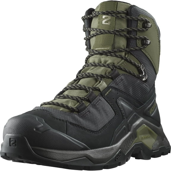 Salomon Men's QUEST ELEMENT GORE-TEX Leather Hiking Boots for Men, Black / Deep Lichen Green / Olive Night, 8