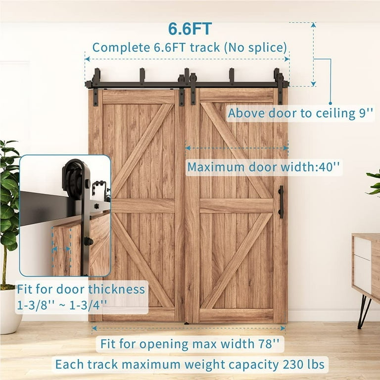 JUBEST Bypass Sliding Door Hardware, Bypass Wardrobe Closet Door Hardware Set, Smoothly and Quietly JUBEST Track Length: 48 in.