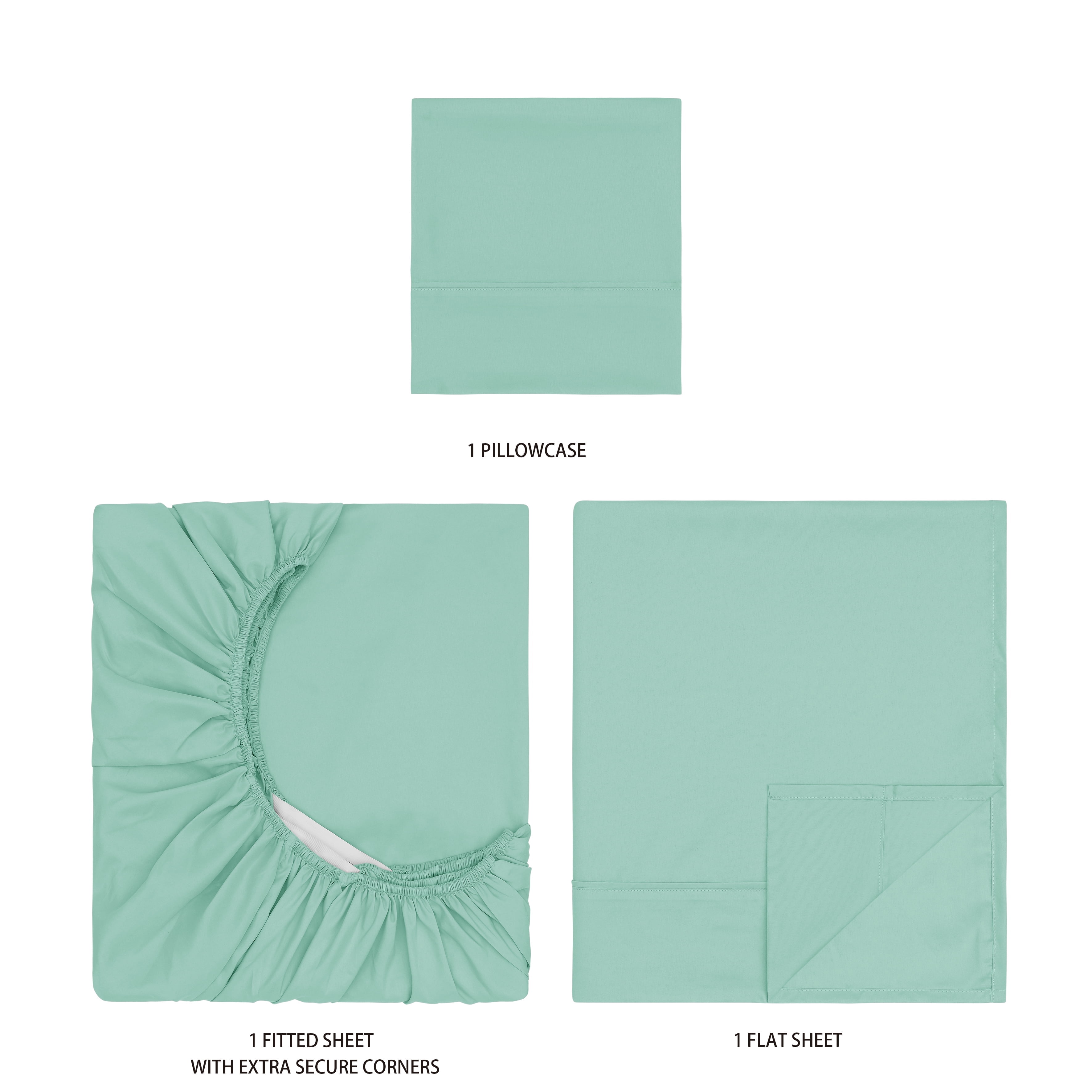 Mainstays Super Soft Brushed Microfiber Bed Sheet Set, Green Mint, Twin-XL, 3 Piece