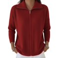 thumbnail image 4 of LEKODE Womens Lapel Collar Full-Zip Wool Blend Cardigan Long Sleeve Soft Ribbed Knit Daily Outerwear Red M, 4 of 5
