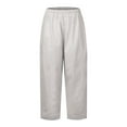thumbnail image 3 of TRUBKH Cotton Linen Pants Elastic Waist Straight Leg Summer Wide Leg Vacation Beach Trousers Summer Boho Pants Pull On Pants Casual Pants for Women Linen Capri Pants Paperbag Pant Beige L, 3 of 4