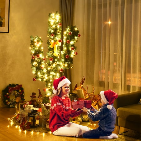 Cactus Christmas Tree Song Topbuy 5' Artificial Cactus Christmas Tree Pre-Lit Optical Fiber w/ LED Lights & Ball Ornaments ()