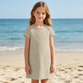 thumbnail image 5 of Grblisyd Girls Dress Crew Neck Short Sleeve Casual Dress Kids Summer Solid Color Loose Midi Dress with Pockets, 5 of 6