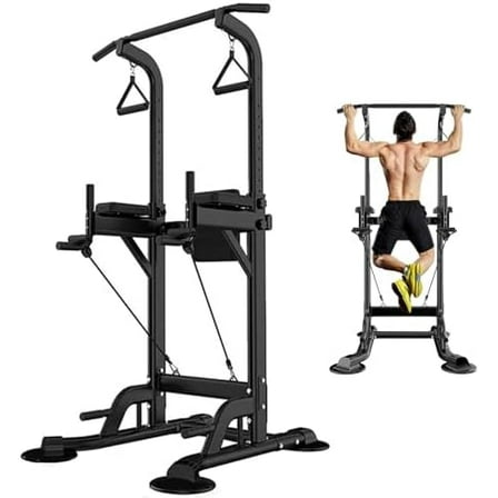 Pull Up Dip Station for Home Gym, Power Tower with Backrest, Adjustable Height Pull Up Bar Stand, Multifunctional Strength Training Fitness Workout Station