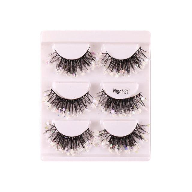 Pestañas postizas jinwen 3 pares de brillo de lentejuelas luminosas 3D